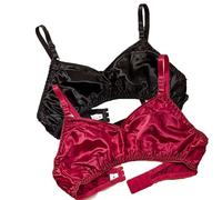 LRSSMB Ultradünne Natürliche Seide 2 Stück Glatter Doppelseitiger Maulbeerseiden BH Weicher Kabelloser Täglicher Bralette-Stütz-BH For Frauen(Black Red,3XL)