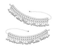 LRXIYODE 2 Stück Teiliges Boho Fußkettchen mit Perlen und Glocken Verstellbares Mehrlagiges Fußkettchen Schmuck für Frauen Vintage Ethno Stil Geeignet für Bauchtanz Strand und Festival