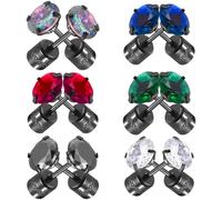 LRXIYODE 6 Paare Titan Ohrstecker Damen mit Schraubverschluss Bunte Zirkonia Ohrstecker Hypoallergene Edelstahl Schmuck Leichte Farbige Kristallstecker für Frauen Geschenk