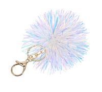 LRXIYODE Glänzender Pom Pom Schlüsselanhänger Weiß Fun Keychain Accessory Sparkly Purse Charm Vielseitiger Taschenanhänger und Auto Schlüsselring Robust und Langlebig Modisches Accessoire