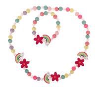 LRXIYODE Kinderschmuck Satz Mädchen Armband und Halskettenset und Perlen Leicht und Bruchsicher Buntes Regenbogen Perlenarmband für Kindergeburtstag und Alltag