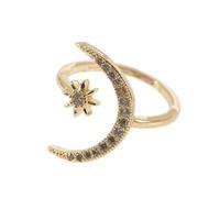 LRXIYODE Offener Halbmond Sternförmiger Ring aus Kupfer, Gold, für Damen | Kreativer Ring, Damenringe und Mädchenring, Abschluss Geschenk, Schulanfang Deko