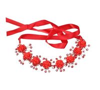 LRXIYODE Roter Braut Blumenkranz Haarschmuck Damen Handgefertigter Polymer Clay Haarkranz Leichtes Party Haarband Cosplay Kopfschmuck Für Hochzeit Karneval Festliche Anlässe