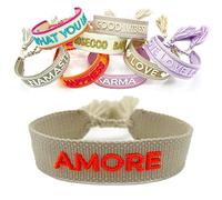 LS-LebenStil Exklusives Statement Armband - das Original - Amore Beige Orange 16-20cm Quasten besticktes Boho Canvas Webarmband Damen Freundschaftsarmband Geschenk gewebt textil Stoffarmband