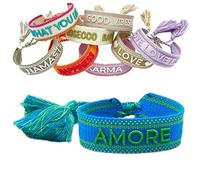 LS-LebenStil Exklusives Statement Armband - das Original - Amore Blau Grün 16-20cm Quasten besticktes Boho Canvas Webarmband Damen Freundschaftsarmband Geschenk gewebt textil Stoffarmband