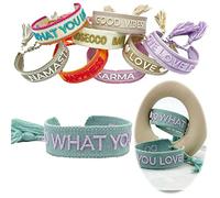 LS-LebenStil Exklusives Statement Armband - das Original - Do what you Love Grün Rosa 16-20cm Quasten besticktes Boho Canvas Webarmband Damen Freundschaftsarmband Geschenk gewebt textil Stoffarmband