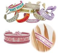 LS-LebenStil Exklusives Statement Armband - das Original - Dog Mom Pink Rosa 16-20cm Quasten besticktes Boho Canvas Webarmband Damen Freundschaftsarmband Geschenk gewebt textil Stoffarmband