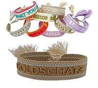 LS-LebenStil Exklusives Statement Armband - das Original - Goldschatz Beige Gold 16-20cm Quasten besticktes Boho Canvas Webarmband Damen Freundschaftsarmband Geschenk gewebt textil Stoffarmband