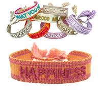 LS-LebenStil Exklusives Statement Armband - das Original - Happiness Gelb Pink 16-20cm Quasten besticktes Boho Canvas Webarmband Damen Freundschaftsarmband Geschenk gewebt textil Stoffarmband