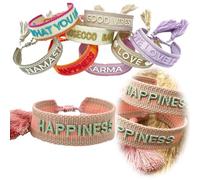 LS-LebenStil Exklusives Statement Armband - das Original - Happiness Lache Sage Grün 16-20cm Quasten besticktes Boho Canvas Webarmband Damen Freundschaftsarmband Geschenk gewebt textil Stoffarmband