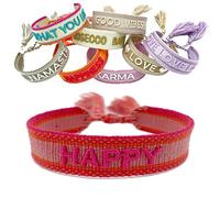 LS-LebenStil Exklusives Statement Armband - das Original - Happy Rot Pink 16-20cm Quasten besticktes Boho Canvas Webarmband Damen Freundschaftsarmband Geschenk gewebt textil Stoffarmband