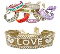 LS-LebenStil Exklusives Statement Armband - das Original - Love Beige Creme 16-20cm Quasten besticktes Boho Canvas Webarmband Damen Freundschaftsarmband Geschenk gewebt textil Stoffarmband