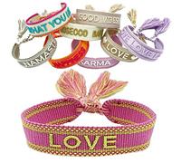 LS-LebenStil Exklusives Statement Armband - das Original - Love Lila Grün Magenta 16-20cm Quasten besticktes Boho Canvas Webarmband Damen Freundschaftsarmband Geschenk gewebt textil Stoffarmband