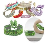 LS-LebenStil Exklusives Statement Armband - das Original - Smile Love Dream Grün 16-20cm Quasten besticktes Boho Canvas Webarmband Damen Freundschaftsarmband Geschenk gewebt textil Stoffarmband