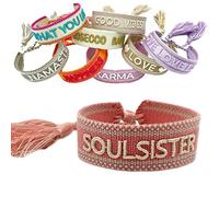 LS-LebenStil Exklusives Statement Armband - das Original - Soulsister Rosa Weiß 16-20cm Quasten besticktes Boho Canvas Webarmband Damen Freundschaftsarmband Geschenk gewebt textil Stoffarmband