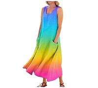 LSAltd 70er Jahre Bekleidung Damen Festliches Kleid Mädchen Kleidung Damn Blümchen Kleid Grünes Kleid Damen Damen Ärmelloses Sommer-Frauen Party V-Ausschnitt Mit Maxi-Taschen Kleid,Blue,4XL