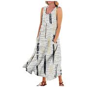 LSAltd 70er Jahre Bekleidung Damen Kleid Hochzeitsgast Damen Oversize Pullover Damen Sommerkleid Damen Kurz Drucken Boho Kleider Gothic Kleidung V-Ausschnitt Strandkleid,Gray,L