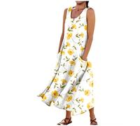 LSAltd 70er Jahre Bekleidung Damen Satin Kleid Partykleid Damen Kleider Damen Sommer Wickelkleid Brautjungfer Mit Taschen Damen Sommer Sonnenkleider,7-Yellow,3XL