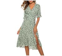 LSAltd Abendkleid Kleider Sommer Hemdblusenkleid Damen Damen Sexy Weihnachtskleider Maxikleid Dresses for Women Elegant Damen Festliches Kleid,Grün,L