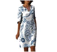 LSAltd Abendkleid Lang Boho Kleidung Damen Tshirt Damen Oversize Damen S/s Stripe Dress Kleid Sommerkleider Damen Knielang Strass V-Ausschnitt Partykleid Clubwear,Weiß,3XL