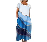 LSAltd Abendkleider Elegant Für Hochzeit Blazer Damen Lang Elegante Kleider Damen Rockabilly Kleider Italienische Sommerkleider Damen Rockabilly Kurzarm Abendkleid,Dark Blue,3XL