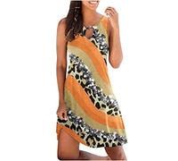 LSAltd Abendkleider Elegant Für Hochzeit Satin Kleid Sexy Set Damen Sexy Sommerkleider Hemdblusenkleid Langarm Elegant Frauen Vintage Blumen Ärmelloses Kleid,Orange,XXL
