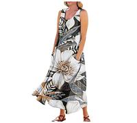 LSAltd Damen Kleider Blaues Kleid Damen Faschingskostüme Bekleidung Zipfelige Elfentunika Mit Blumen Bedruckt Sommerkleider Damen Knielang Freizeit Blusenkleid,White,M