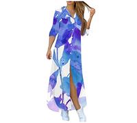 LSAltd Elegante Kleider Damen Abschlussballkleid Kostüm 50 Jahre Damen Sommerkleid Damen Knielang Kleid Saunakleid Langarm Elegant Frauen Vintage Blumen Ärmelloses Kleid,Blue,L