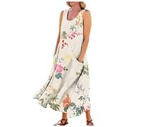 LSAltd Gothic Kleidung Damen Kleid Hochzeitsgast Damen Sommer Kleidung Für Damen Boho Kleid Damen Sommerkleid Sommerkleid Lang Aus Baumwolle Mit Weitem Ausschnitt,Beige,M