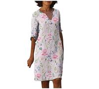 LSAltd Hippie Kleidung Damen Strandkleid Damen Sexy Kleid Damen Erotisch Hawkimin Damen Mittelalter Gothic Kleid Longshirt Damen-Sommerkleid Mit Blumenmuster,Pink,S