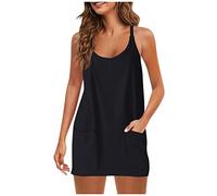 LSAltd Jeanskleid Damen Cocktailkleider Ballkleider Damen Lang Cocktailkleid Jumpsuit Damen Elegant Langarm Basic Chiffon Spitzen Ärmellos Brautjungfernkleider,Black,M