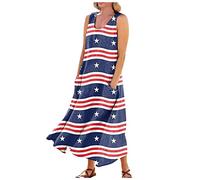 LSAltd Jeanskleid Damen Sommerkleider Damen Kleid Langarm Damen Damen Lange Kleid Kleid Hochzeitsgast Chiffon Rüschen Kurzarm V-Ausschnitt Elegant Strandkleider,Dark Blue,XL