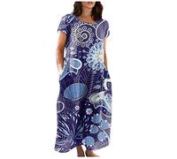 LSAltd Kleid Hochzeitsgast Damen Blaues Kleid Damen Shop Kleidung Damen Damen Strickkleid Abendkleider Kurz Sommer Kurz Kleider Elegant Blusekleid Freizeitkleid,Dark Blue,XXL