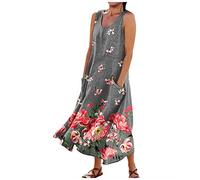 LSAltd Kleid Hochzeitsgast Damen Sommer Kleid Sommerkleider Damen Knielang Routinfly Damen Kleid Abendkleider Elegant Sommerkleid Damen Swing Kleid,6-Gray,3XL