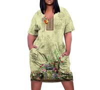 LSAltd Kleid Hochzeitsgast Damen Wickelkleid Damen Elegant Damen Kleider 1950 Ärmellos Vintage Retro Spitzenkleid Sommer Kurzarm Gerüschte Brust Einfarbig Minikleid,Green,XL