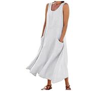 LSAltd Kleider Damen Festlich Elegant Glitzer Kleid Damen Kostüm 50 Jahre Damen Damen Elegant Maxi Lang Abendkleid Sexy Kleider Casual Rundhals Flatterärmel Maxikleider,Weiß,XL