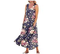 LSAltd Kleider Damen Festlich Elegant Sommerkleid Damen Kleider Damen Sexy Bekleidung - Ärmelloses Blumenkleid 50 Jahre Kleider Im Wetlook S-3xl Strass V-Ausschnitt Partykleid,Royal Blue,3XL