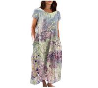 LSAltd Kleider Damen Sommer Festliche Kleidung Damen Maxikleid Damen Sommer 1950er Ärmellos Vintage Retro Spitzenkleid Kleidung Damen Sommer V Ausschnitt Blumenkleid,Light Purple,XXL