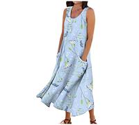 LSAltd Kleider Damen Sommer Jumpsuit Elegant Hochzeit Gast Oberteile Damen Schulterfrei Oberteil Damen Bluse Abiballkleid Lang Casual Rundhals Flatterärmel Maxikleider,Light Blue,XL