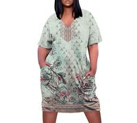 LSAltd Kleider Damen Sommer Kleider Für Hochzeitsgäste Business Outfit Damen Damen Plissee Ausschnitt Empire-Taille Illusion Enges Kleid Swing Kleid Damen Latin Wickeloptik,Light Blue,3XL