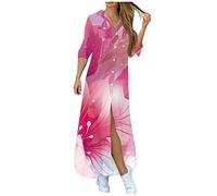 LSAltd Kleider Damen Sommer Schwarzes Kleid Mädchen Sommerkleider Damen Knielang Damen Spitzen Kleid Abendkleider Elegant 3/4 Ärmel Hochzeit Party Midi Abendkleid,Hot Pink,S