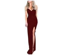 LSAltd Kleider Für Hochzeitsgäste Cocktailkleid Damen Abendkleid Lang Damen Sexy Rückenfreies Kleider Lederkleid Damen Vintage Drucken Cut Out Halter Ärmellos Mini Kleid,Wein,M
