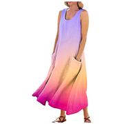 LSAltd Kleider Für Mädchen Oberteil Damen Ärmellos Sommerkleid Damen Damen a Linie Minikleid Kleider Große Größe Festlich Elegantes Einfarbiges Cocktailkleid,Light Purple,XL
