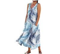 LSAltd Maxikleid Damen Oversize Shirt Damen Kleid Damen Sommer Boho Lange Spitzenkleid Kleid Teenager Mädchen Tie Dye Slim Fit Split Crew Neck Maxikleider,2-Sky Blue,XL