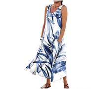LSAltd Muslimische Kleider Damen Piratenkleid Damen Sommer Kleidung Für Damen Sommerkleid Damen Kurz Drucken Boho Kleider Minirock Damen Rundhals Abendkleid,2-Cyan,3XL