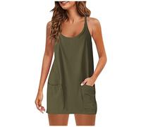 LSAltd Pareos & Strandkleider Für Damen Damen Kleider Elegant Party Kleid Sommerkleid Damen Elegant Sommer Knielang Tunika Kleid Damen Mit Spitzendetails Und Flower Print,Army Green,L