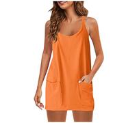 LSAltd Pareos & Strandkleider Für Damen Kleider Für Damen Weißes Kleid Damen Spitzenkleid Kurzes Schwarzes Kleid Im Wetlook S-3xl Strass V-Ausschnitt Partykleid,Orange,XL