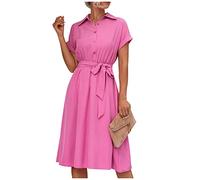 LSAltd Rockabilly Kleider Damen Goldener Damen Strand Sommerkleid Damen Elegant Sommer Knielang Tunika Kleid Cocktailkleid Damen Elegant Für Hochzeit Blümchen Kleider,Hot Pink,L