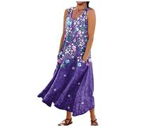 LSAltd Schwarzes Kleid Damen Wedding Guest Dress Kleid Damen Sommer Damen Blümchen Kleid Bikini Grosse Grössen Rockabilly Kleid Knielang Vintage Kleid,4-Purple,M