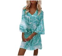LSAltd Sexy Kleid Damen, Kleider Damen Sommer Lang Damen Strandkleid Elegante Cocktailkleiddamen Hemdblusenkleid Midi Kield Niqab Ballkleid Lang Spitze V-Ausschnitt Sommerkleid,1-Sky Blue,S